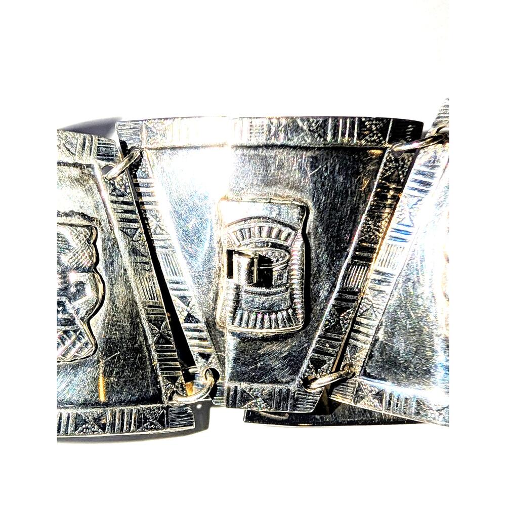900 Fine Silver Peruvian Story Link Panel Bracelet 7.25 inches long - Picture 4 of 12